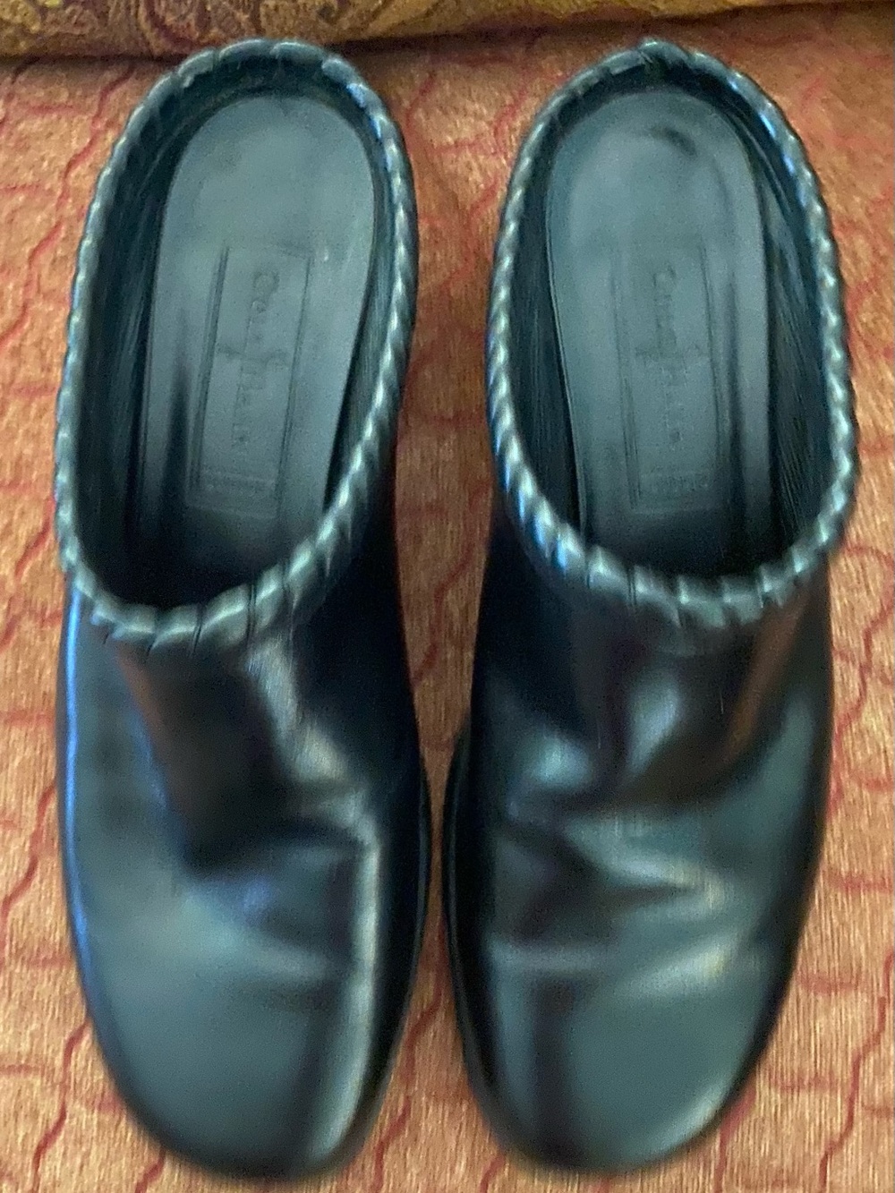 Cole Haan Women’s Black Leather Mules with Rope-Like / Weaved Leather Trim (6.5)
